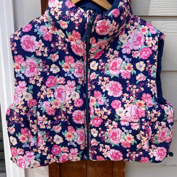 Simply Southern Sweaters - Simply Southern Floral Puffer Vest - Navy and Pink